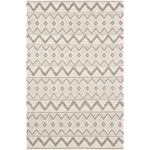 BoutiqueRugs Antigo Boho Hand Woven Wool Natural Fiber Oversized Area Rug - Farmhouse High Low Textured Zig Zag Patterned Carpet for Living Room - Cream, Gray - 9' x 12' (9x12)