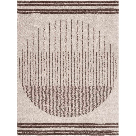 BoutiqueRugs Apichu Bohemian, Transitional Area Rug - Machine Washable - Peach, Dark Brown - 6'7" x 9'