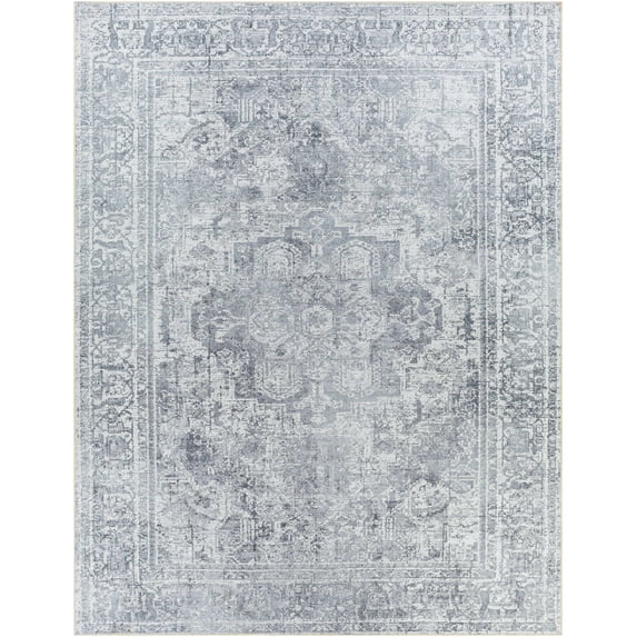 BoutiqueRugs Aquino Traditional Medallion Area Rug - Oriental Floral Performance Rug for Living Room, Bedroom - Machine Washable - Blue, Sage, Gray - 6'7" x 9' (6x9)