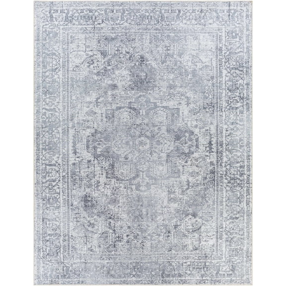 Boutique Rugs Aquino Vintage Traditional Medallion Area Rug - Oriental Floral Performance Carpet for Living Room, Bedroom - Machine Washable - Blue, Sage, Gray - 2' x 2'11"
