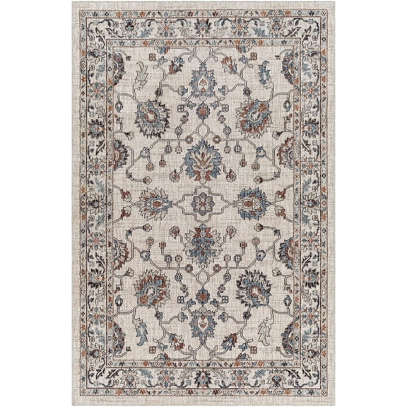 BoutiqueRugs Ardin Traditional Area Rug - Outdoor Safe - Light Gray, Tan, Navy - 6'7" x 9'