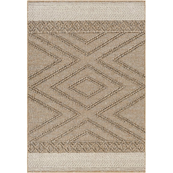 BoutiqueRugs Areli Boho High Low Textured Moroccan Geometric Area Rug - Outdoor Safe - Performance Carpet for Porch, Patio, Living Room - Taupe, Beige, Black - 7'7" x 10' (8x10)