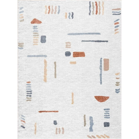 BoutiqueRugs Arnon Contemporary Area Rug - Machine Washable - Medium Gray, Gray, Navy - 5'3" x 7'