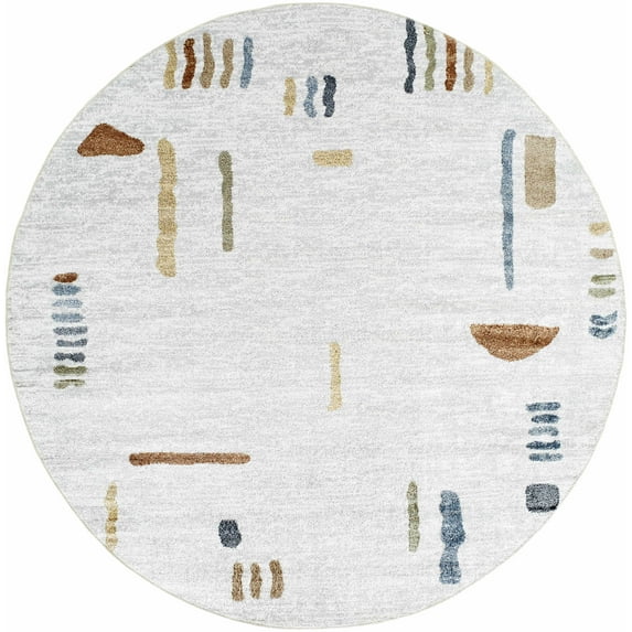 BoutiqueRugs Arnon Contemporary Area Rug - Machine Washable - Medium Gray, Gray, Navy - 6'7" Round