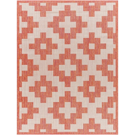 BoutiqueRugs Arwa Bohemian, Transitional Area Rug - Outdoor Safe - Lambswool, Brown, Dark Coral - 5'3" x 7'