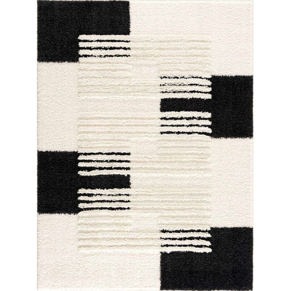 BoutiqueRugs Astro Modern Geometric Area Rug - Black, Light Peach, Gray - 6'7" x 9'