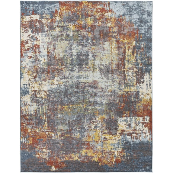 BoutiqueRugs Auckley Colorful Abstract Area Rug - Navy, Ice Blue, Rust - 5'3" x 7'