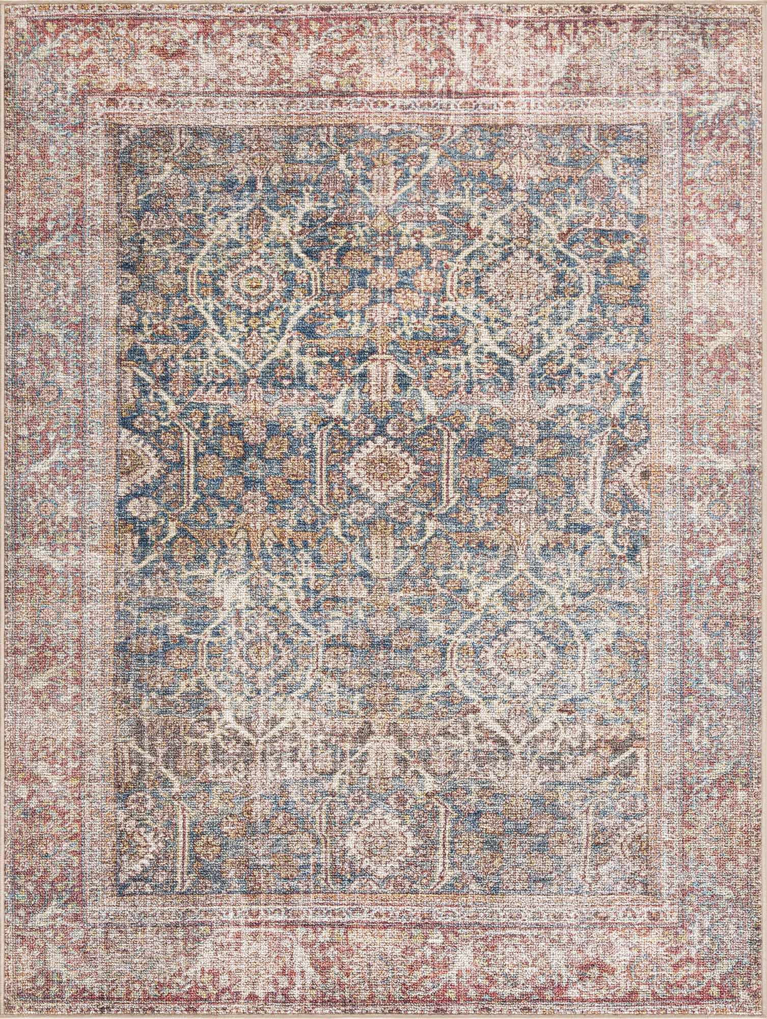 BoutiqueRugs Avel Bohemian Vintage Area Rug - Oriental Fade Look Floral Carpet for Living Room, Bedroom, Dining Room - Machine Washable - Burgundy, Blue, Beige - 2'7" x 4'