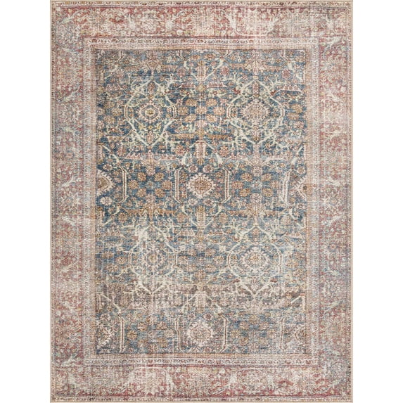 BoutiqueRugs Avel Bohemian Vintage Area Rug - Oriental Fade Look Floral Carpet for Living Room, Bedroom, Dining Room - Machine Washable - Burgundy, Blue, Beige - 2'7" x 4'