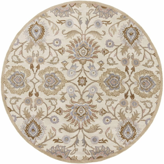BoutiqueRugs Averdy Floral Wool Area Rug - Ivory, Taupe, Dark Red - 8' Round