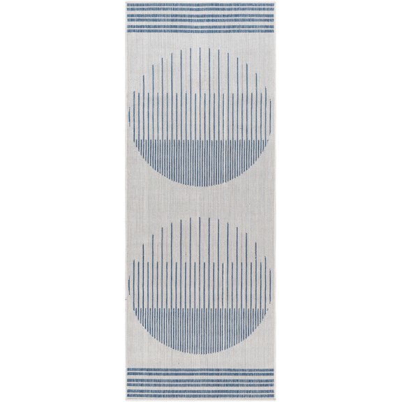 BoutiqueRugs Aviya Bohemian, Transitional Runner Rug - Outdoor Safe - Off White, Blue - 2'7" x 7'3" Runner