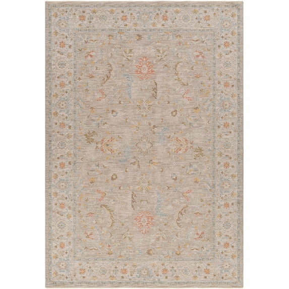 Boutique Rugs Awena Traditional Floral Area Rug - Taupe, Medium Gray, Mustard - 6'7" x 9'6"