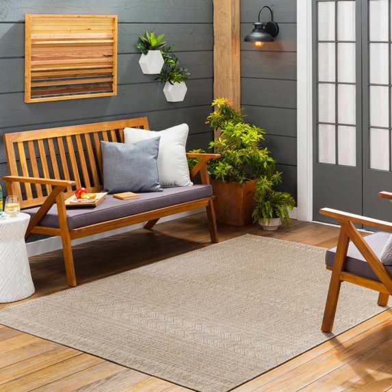 BoutiqueRugs Ayungon Bohemian, Transitional Area Rug - Outdoor Safe - Peach, Cream, Light Brown - 6'7" Round