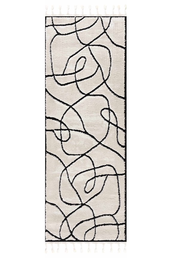 BoutiqueRugs Azana High-Low Runner Rug - Bone, Black - 2'7" x 7'3" Runner