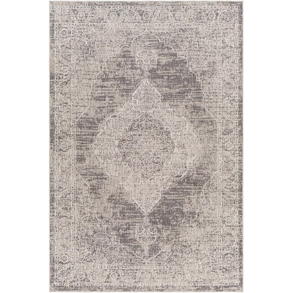BoutiqueRugs Azibo Traditional Area Rug - Outdoor Safe - Light Gray, Tan, Dark Red - 6'7" x 9'