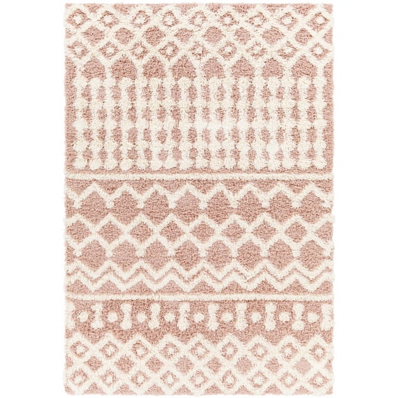 BoutiqueRugs Azura Boho Moroccan Geometric Shag Large for Living Room, Bedroom, Dorm, Kids Room - Dusty Pink, White - 7'10" x 10'2" (8x10)