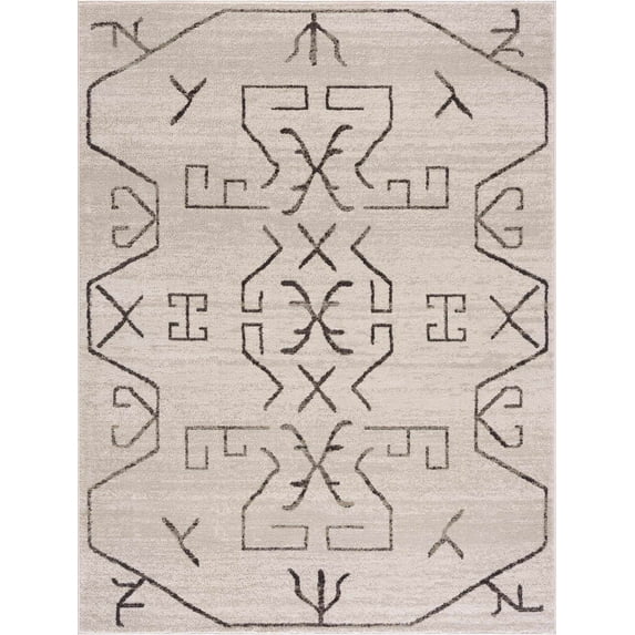BoutiqueRugs Azzan Farmhouse Area Rug - Cream, Charcoal - 5'3" x 7'