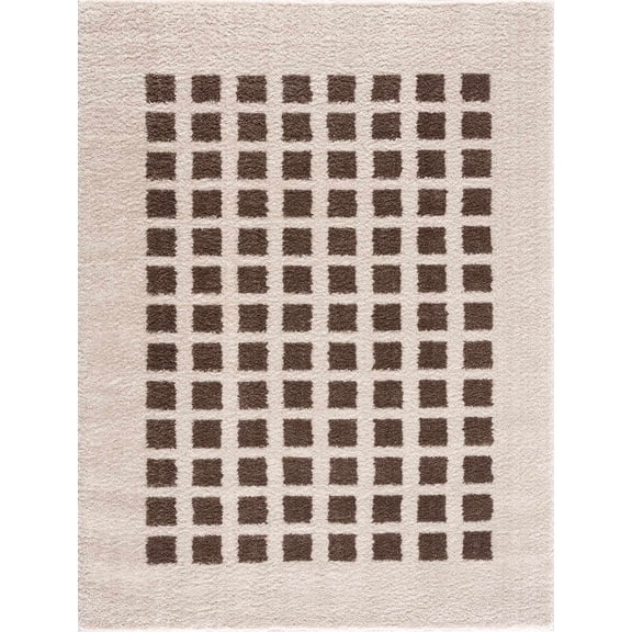 BoutiqueRugs Baback Contemporary Area Rug - Machine Washable - Peach, Dark Brown - 7'10" x 10'