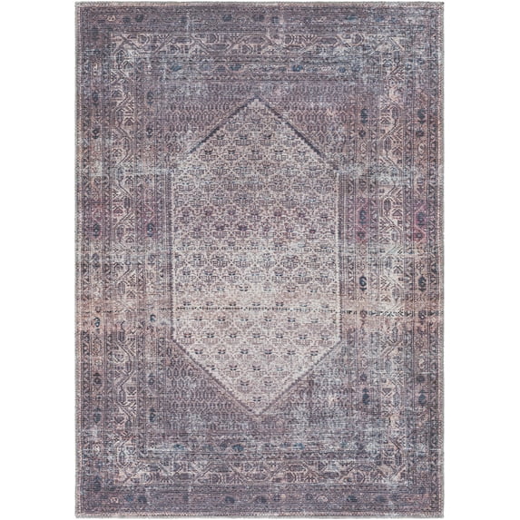 BoutiqueRugs Bagacay Boho Oriental Medallion Area Rug -Traditional Floral Carpet for Living Room, Bedroom - Machine Washable - Plum, Red, Sage, Pink 6'7" x 9' (6x9)
