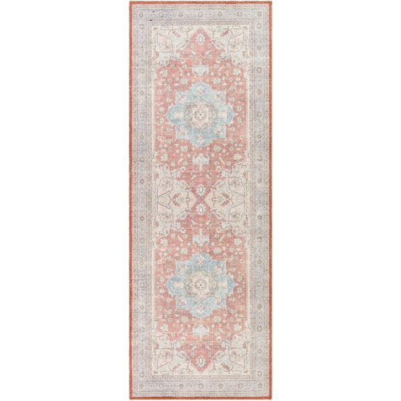 BoutiqueRugs Bagamanoc Traditional Runner Rug - Machine Washable - Dark Red, Navy, Denim - 2'7" x 7'3" Runner
