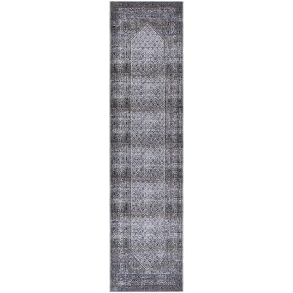 BoutiqueRugs Ballinasloe Traditional Runner Rug - Machine Washable - Navy, Medium Gray, Dark Brown - 2'7" x 12' Runner