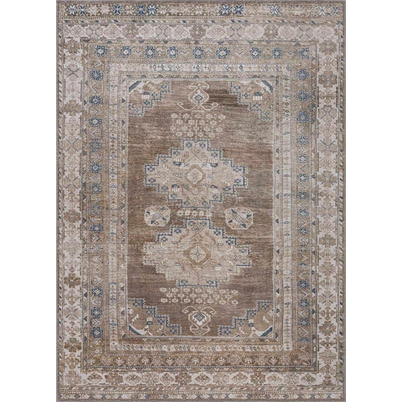 BoutiqueRugs Baltinglass Boho Oriental Medallion Area Rug -Traditional Floral Carpet for Living Room, Bedroom, Dining Room - Machine Washable - Blue, Cream, Brown - 2'7" x 4'