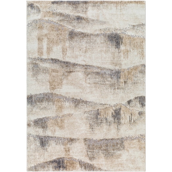 BoutiqueRugs Banji Contemporary Area Rug - Natural Gray, Eggplant, Gray - 6'7" x 9'6"