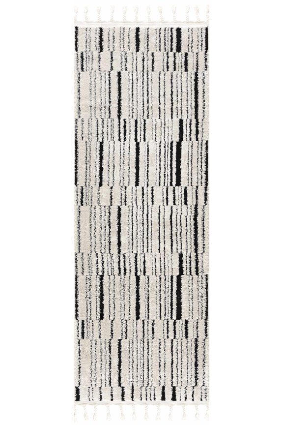 BoutiqueRugs Bansi Farmhouse Runner Rug - Bone, Black - 2'7" x 7'3" Runner