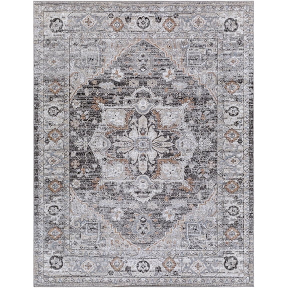 BoutiqueRugs Banstead Traditional Area Rug - Outdoor Safe - Light Gray, Black, Medium Gray - 5'3" x 7'