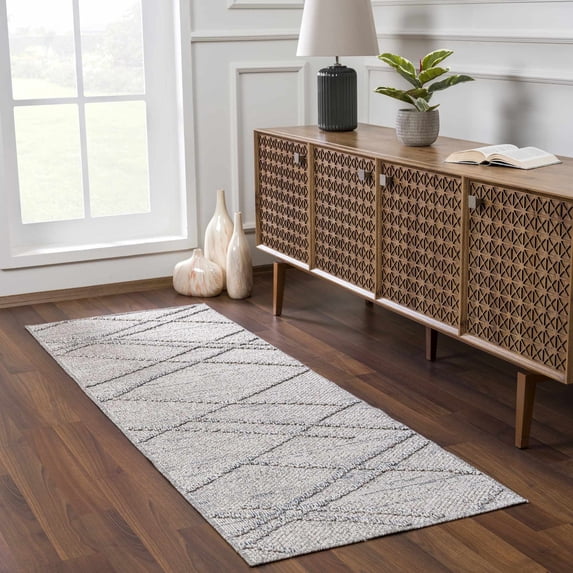 BoutiqueRugs Baqer Farmhouse Runner Rug - Outdoor Safe - Taupe, Slate Blue - 2'7" x 7'3" Runner