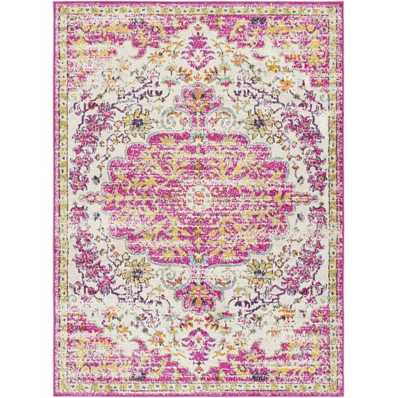 BoutiqueRugs Barceloneta Traditional Area Rug - Fuchsia, Peach, Navy - 5'3" x 7'1"