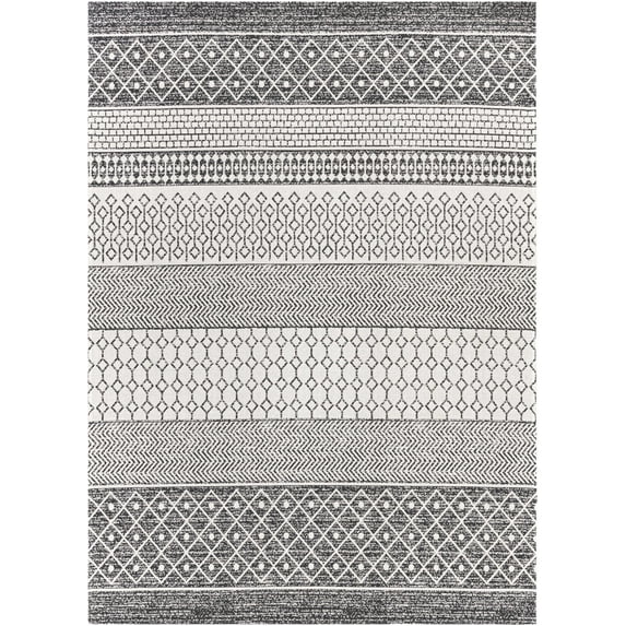 BoutiqueRugs Barnwood Moroccan Farmhouse Cotton Area Rug - Black, Cream - 5' x 7'3"