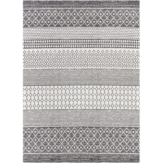 BoutiqueRugs Barnwood Moroccan Farmhouse Cotton Area Rug - Black, Cream - 6'4" x 9'