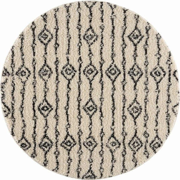 BoutiqueRugs Bayanga Aztec, Berber Shag Area Rug - Light Gray, Charcoal, Gray - 5'3" Round
