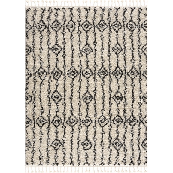 BoutiqueRugs Bayanga Aztec, Berber Shag Area Rug - Light Gray, Charcoal, Gray - 8'10" x 12'