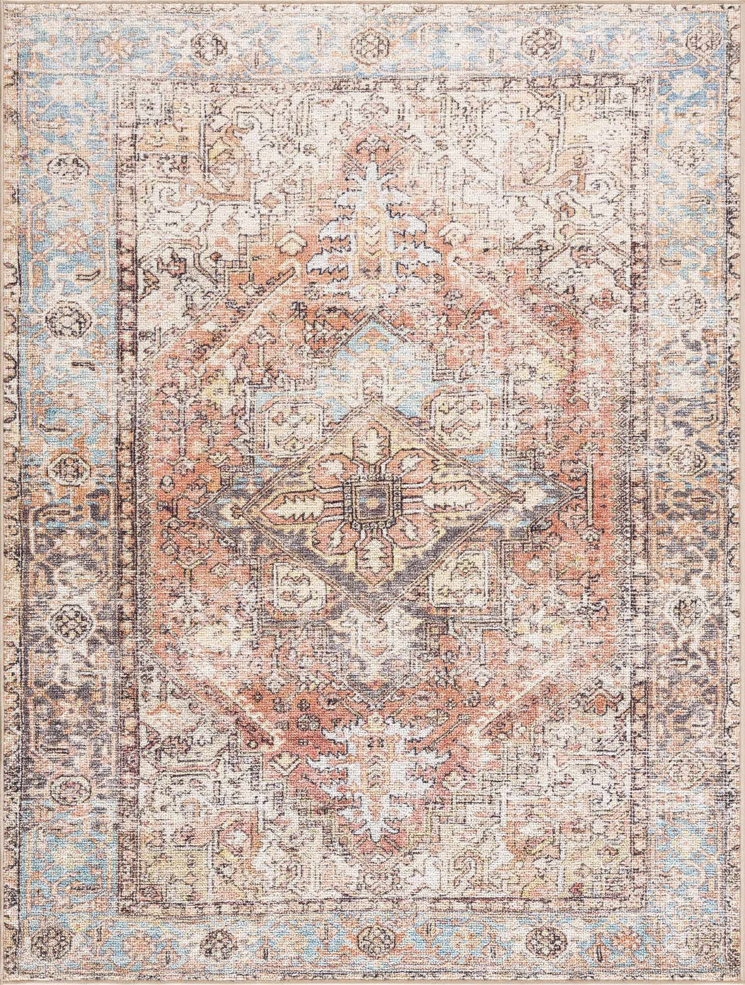 BoutiqueRugs Beck Bohemian Vintage Medallion Area Rug - Oriental Floral Fade Look Carpet for Living Room, Bedroom, Dining Room - Machine Washable - Sage, Peach, Cream - 2'7" x 4'
