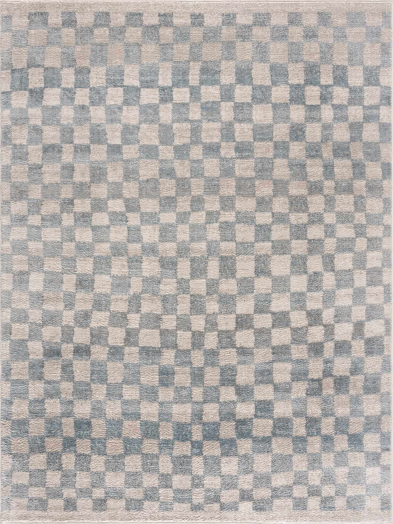 BoutiqueRugs Benjy Light Blue Checkered Area Rug - Cream, Silver Blue - 5'3" x 7'