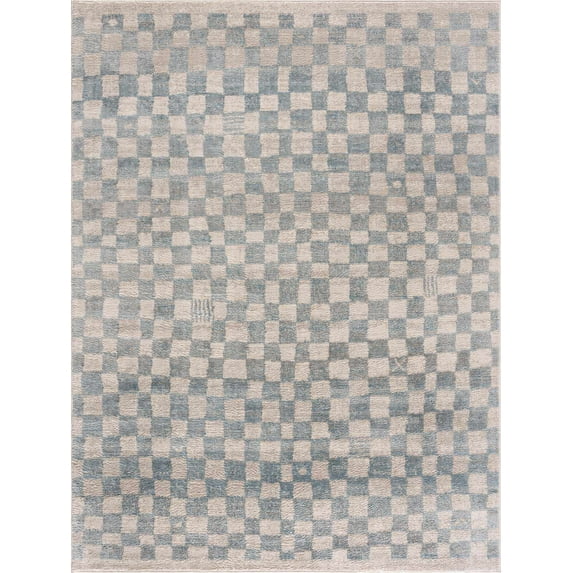 BoutiqueRugs Benjy Light Blue Checkered Area Rug - Cream, Silver Blue - 6'7" x 9'