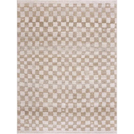 BoutiqueRugs Benjy Modern Checkered Oversized Area Rug - Contemporary Geometric Carpet for Living Room, Bedroom, Kids Room, Nursery - Cream, Gold - 8'10" x 12' (9x12)