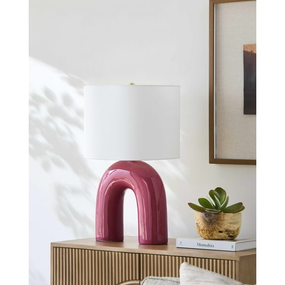 Boutique Rugs Benslimane Contemporary Ceramic Bedside Table Lamp for Bedroom Nightstand and Living Room - Shade Linen - White, Dark Red, Rust - 24" H