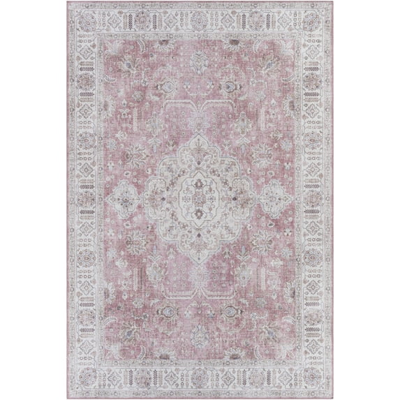 BoutiqueRugs Bergman Boho Vintage Colorful Area Rug - Farmhouse Traditional Medallion Carpet for Living Room, Bedroom - Mauve, Blush, Pale Blue, Pink - 7'6" x 9'6" (8x10)