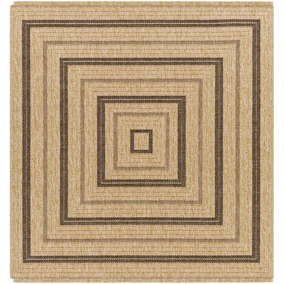 BoutiqueRugs Beril Traditional, Transitional Area Rug - Outdoor Safe - Tan, Black White, White Tonal - 3'3" Square