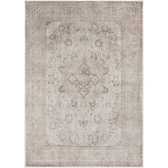 BoutiqueRugs Bethany Beige Medallion Area Rug - Machine Washable - Beige, Olive, Tan - 6'7" x 9'