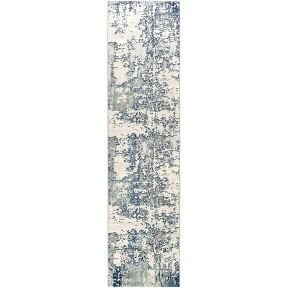 BoutiqueRugs Beverly Contemporary Runner Rug - Navy, Aqua, Light Slate - 2'7" x 12' Runner