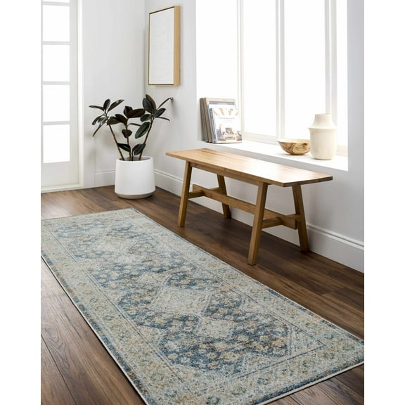 BoutiqueRugs Bhavya Traditional Area Rug - Machine Washable - Navy, Light Brown, Dark Red - 9'2" x 12'4"