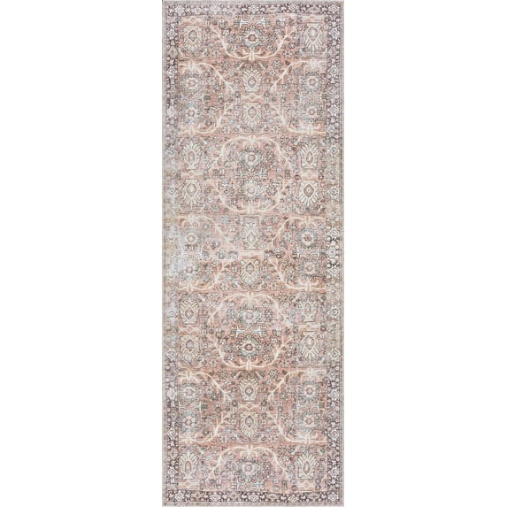 BoutiqueRugs Bian Farmhouse Runner Rug - Machine Washable - Peach, Pink, Mustard - 2'7" x 7'3" Runner