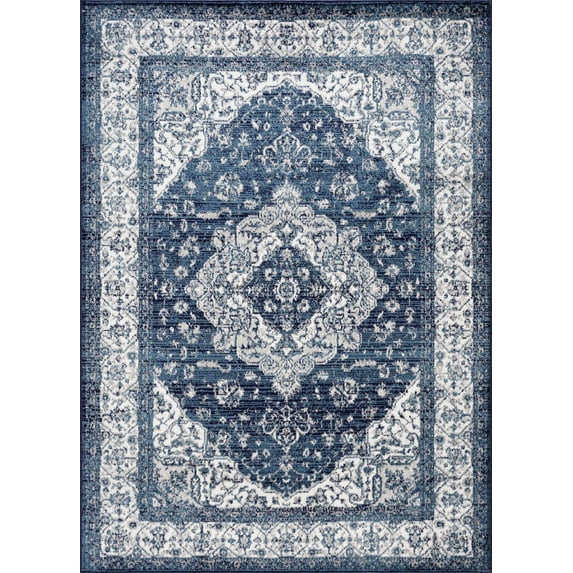 BoutiqueRugs Billy Farmhouse Area Rug - Navy, Blue - 6'7" x 9'