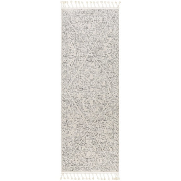 Boutique Rugs Birdwood Dot Patterned with Tassels Runner Rug - Charcoal, Light Gray, Medium Gray - 2'7" x 7'3" Runner