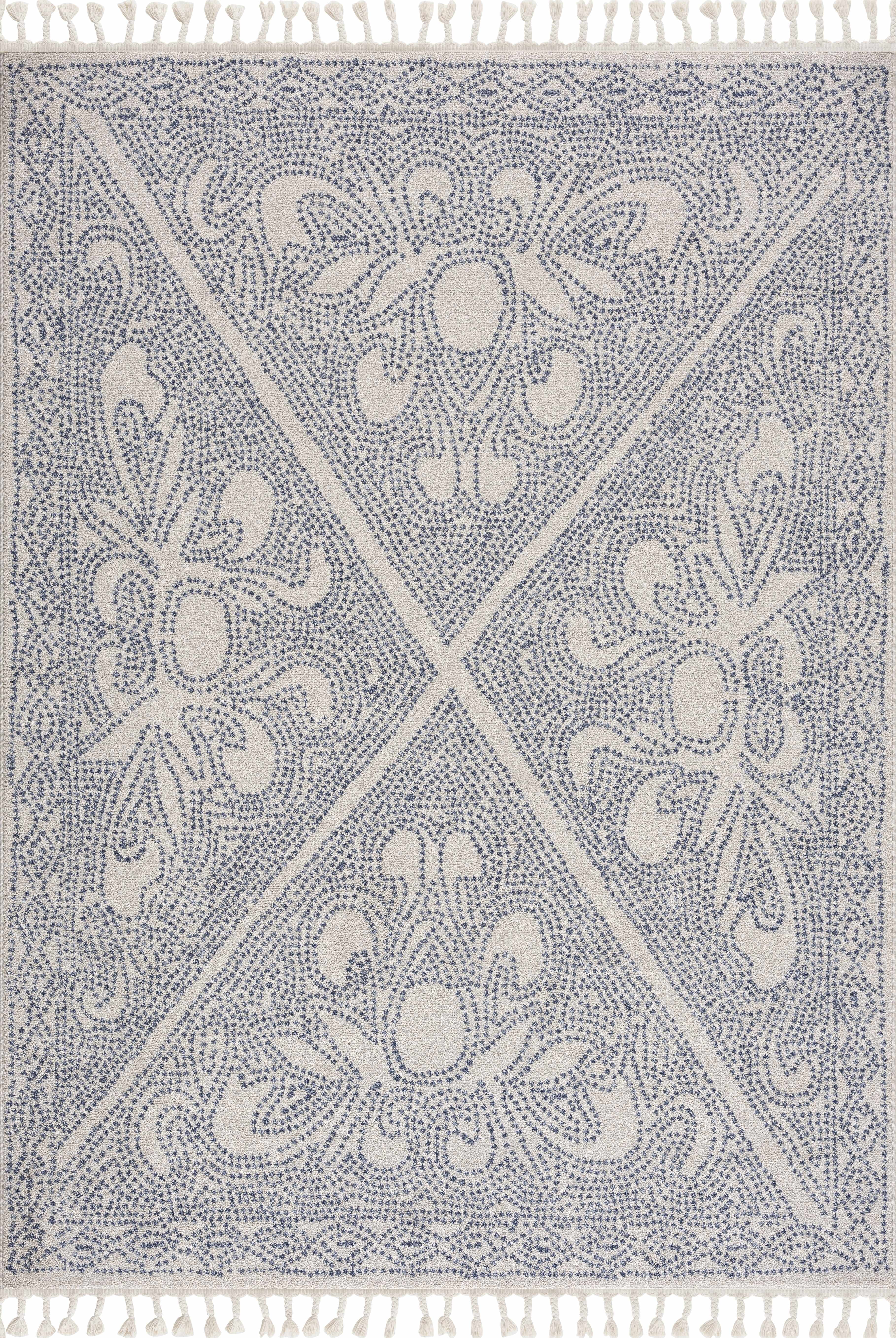 BoutiqueRugs Birdwood Farmhouse Area Rug - Blue, Cream, Navy - 5'3" x 7'3"