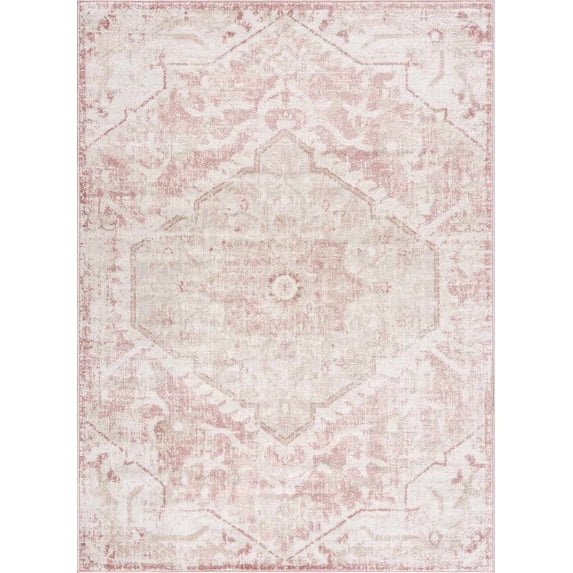 BoutiqueRugs Blush & Light Pink Collection Leonora Bohemian Oriental Medallion Extra Large Area Rug - Traditional Floral Carpet for Living Room - Blush, Pale Pink, Cream - 9'2" x 12' (9x12 Area Rug)
